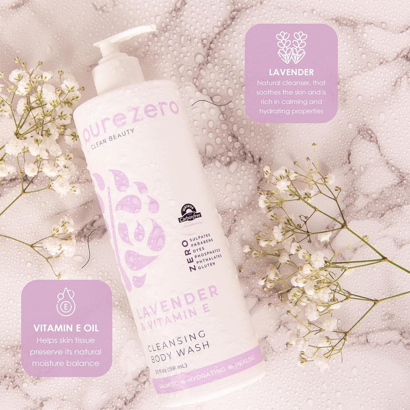 Purezero Lavender Vitamin E Body Wash 20 oz Calms and Invigorates Skin Leaves Skin Hydrated and Moinsurized - Image 2