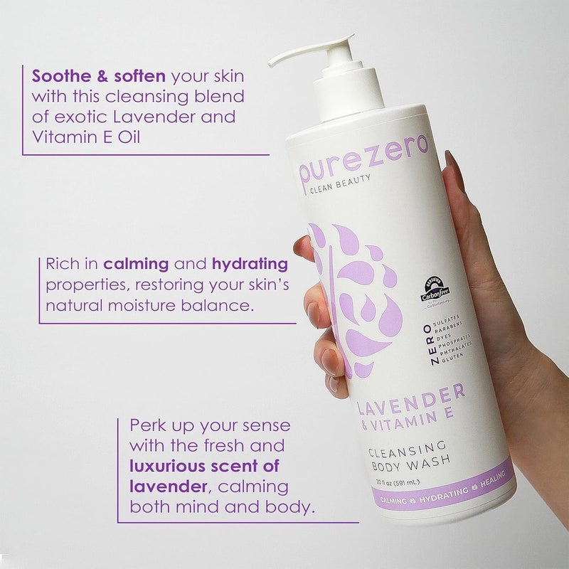 Purezero Lavender Vitamin E Body Wash 20 oz Calms and Invigorates Skin Leaves Skin Hydrated and Moinsurized - Image 3