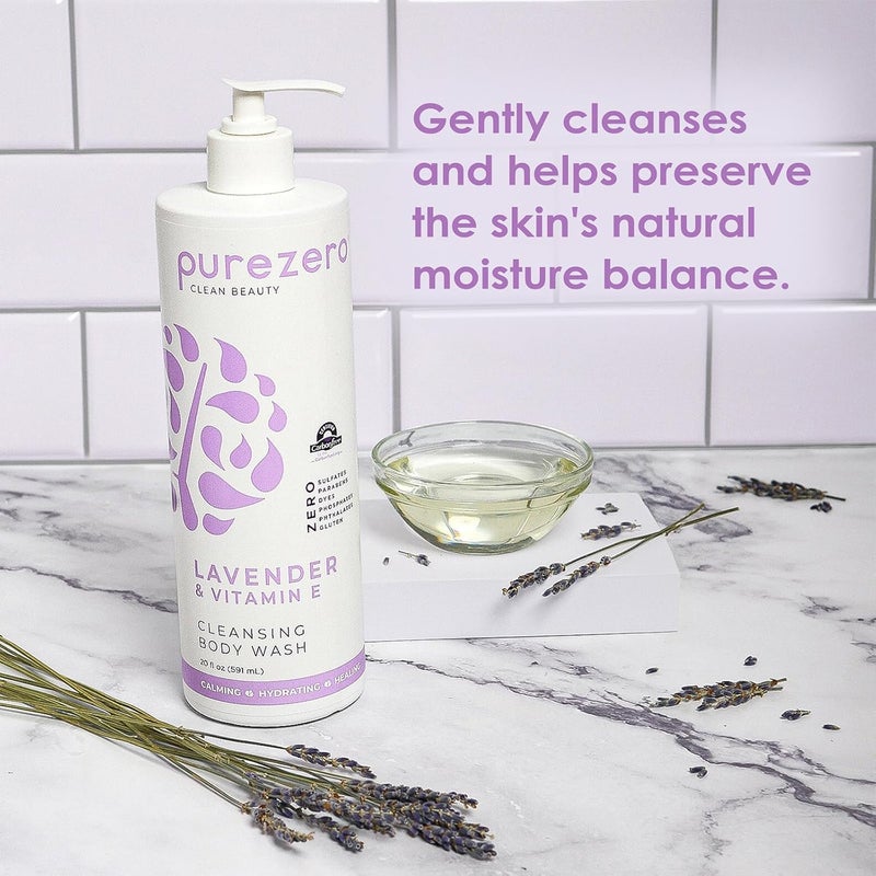 Purezero Lavender Vitamin E Body Wash 20 oz Calms and Invigorates Skin Leaves Skin Hydrated and Moinsurized - Image 4