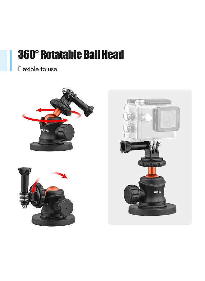 BH-07 Mini Ball Head Camera Tripod Mount 1/4 Inch Screw with Magnetic Base Sports Camera Mount Adapter Replacement for DJI/ GoPro 11/10/9 Insta360 Action Cameras