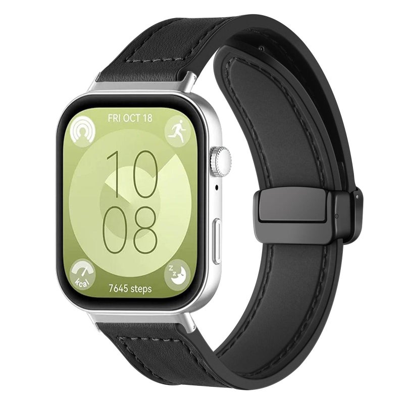 erorex For Huawei Watch Fit4 Pro / Fit4 / Fit3 Crazy Horse Pattern Silicone  Magnetic Buckle Watch Band(Black) - Image 1