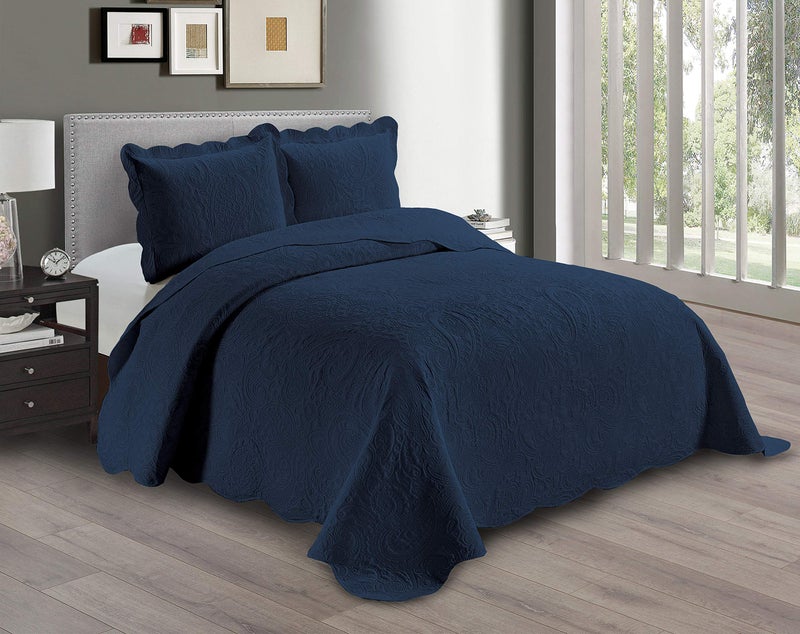 Linen Plus Embossed Coverlet Bedspread Set Oversized Solid Navy Blue FullQueen Bed Cover Bedding New  Dana