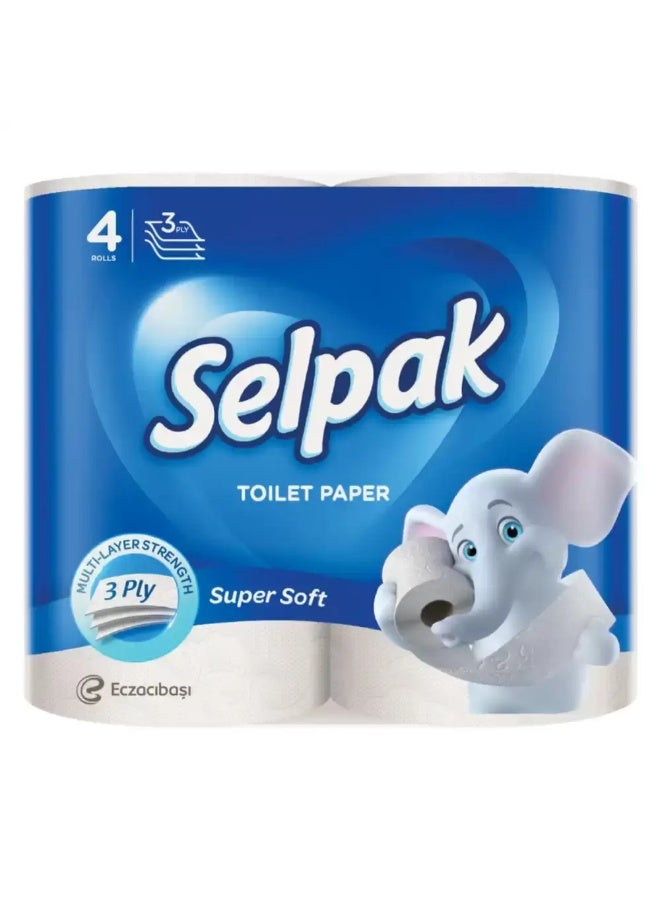 Selpak Super Soft And Fluffy 3 Ply Toilet Paper Roll Flushable and Septic Safe- 4 Rolls - Image 1