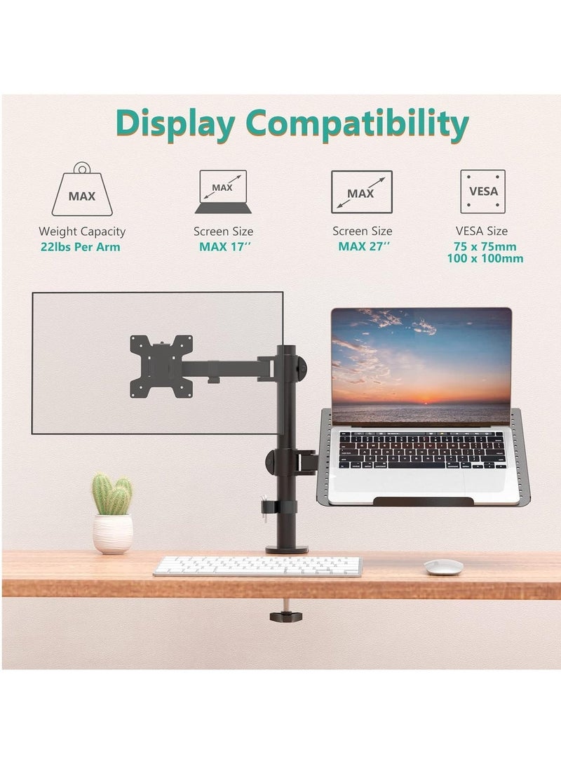 ELTRAZONE Laptop and Monitor Stand – Fully Adjustable Mount with Laptop Tray for 1 Notebook up to 17 Inches and 1 Screen up to 27 Inches, 22 lbs Capacity (M001LP), Black  - Image 3