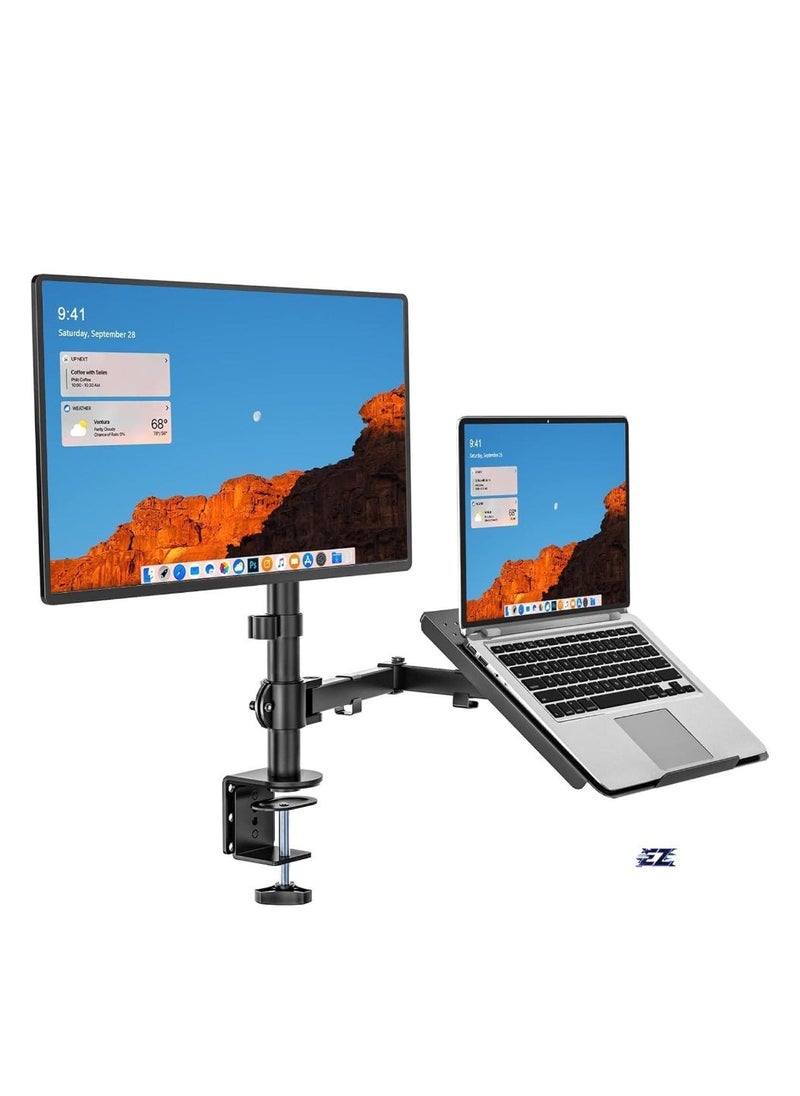 ELTRAZONE Laptop and Monitor Stand – Fully Adjustable Mount with Laptop Tray for 1 Notebook up to 17 Inches and 1 Screen up to 27 Inches, 22 lbs Capacity (M001LP), Black  - Image 1