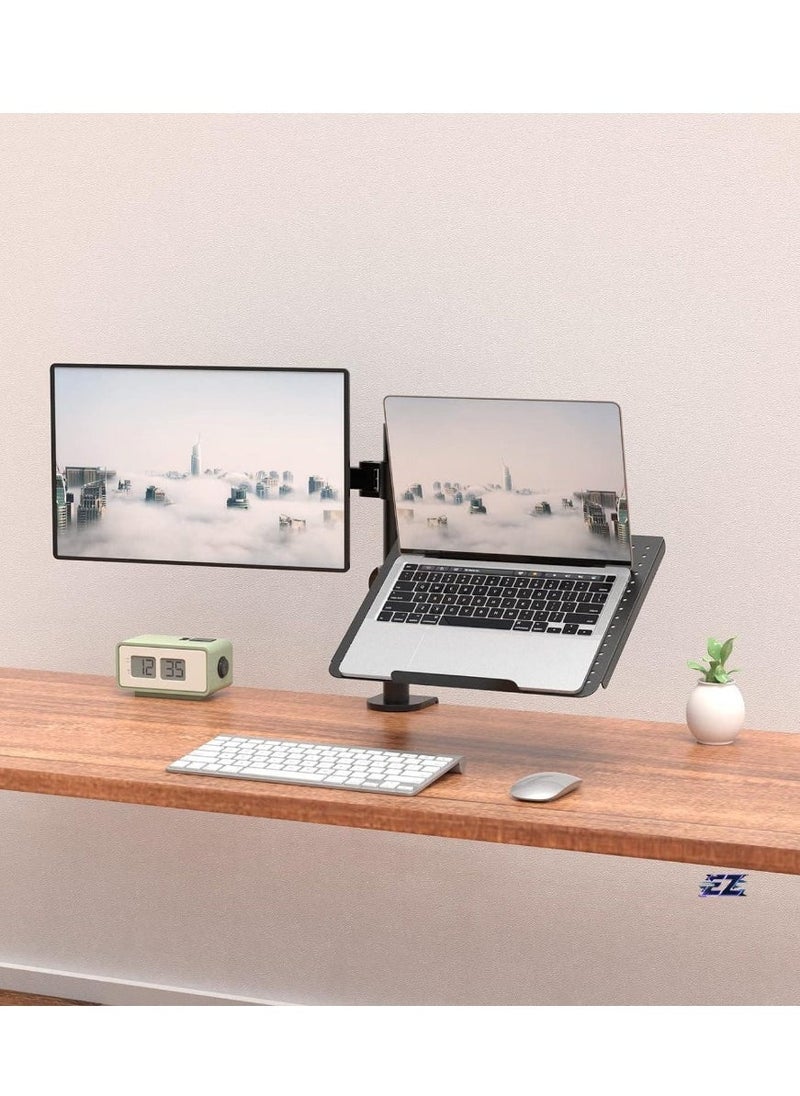 ELTRAZONE Laptop and Monitor Stand – Fully Adjustable Mount with Laptop Tray for 1 Notebook up to 17 Inches and 1 Screen up to 27 Inches, 22 lbs Capacity (M001LP), Black  - Image 2
