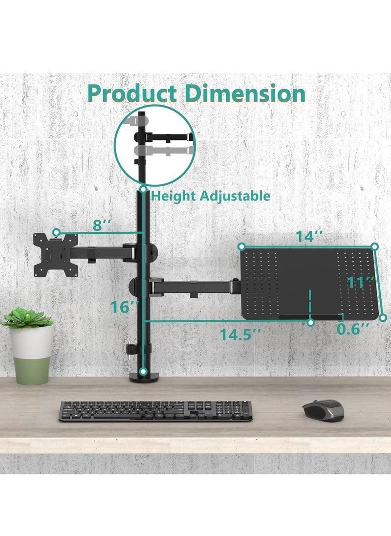 ELTRAZONE Laptop and Monitor Stand – Fully Adjustable Mount with Laptop Tray for 1 Notebook up to 17 Inches and 1 Screen up to 27 Inches, 22 lbs Capacity (M001LP), Black  - Image 5