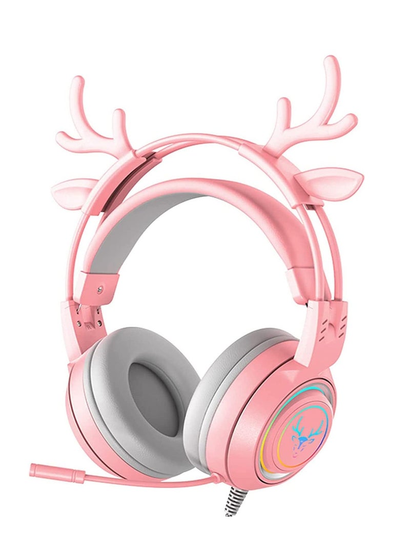 Excefore Stereo Gaming Headset for PS4 PC Xbox One PS5 Controller,Noise Cancelling Over Ear Headphones with Mic, LED Breathing Light, Bass Surround, Soft Memory Earmuffs for Laptop Mac Nintendo (Pink) - Image 1