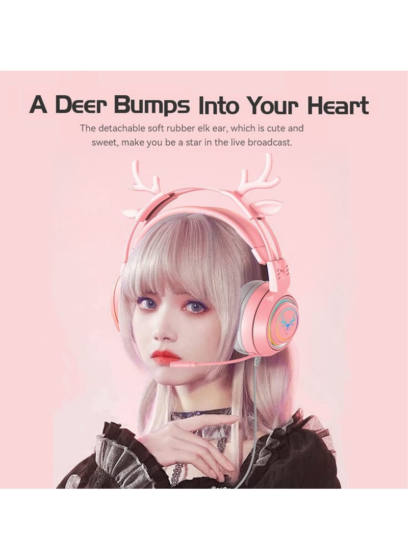 Excefore Stereo Gaming Headset for PS4 PC Xbox One PS5 Controller,Noise Cancelling Over Ear Headphones with Mic, LED Breathing Light, Bass Surround, Soft Memory Earmuffs for Laptop Mac Nintendo (Pink) - Image 2