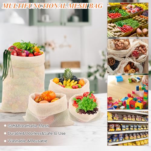PEASUG 8 Pack Reusable Produce Bags Grocery Washable, Cotton Mesh Vegetable Bags for Refrigerator Grocery Fruits and Veggies Shopping, Transporting Storing (2XL,2L,2M,2S) - Image 5