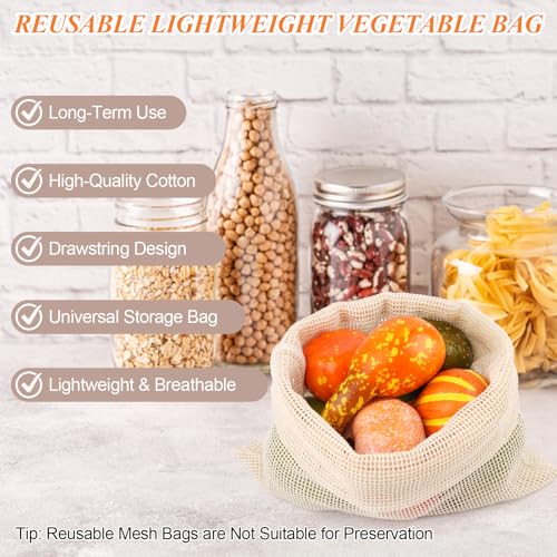 PEASUG 8 Pack Reusable Produce Bags Grocery Washable, Cotton Mesh Vegetable Bags for Refrigerator Grocery Fruits and Veggies Shopping, Transporting Storing (2XL,2L,2M,2S) - Image 4