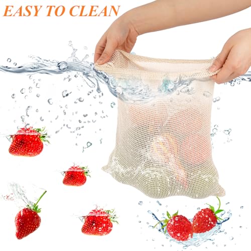 PEASUG 8 Pack Reusable Produce Bags Grocery Washable, Cotton Mesh Vegetable Bags for Refrigerator Grocery Fruits and Veggies Shopping, Transporting Storing (2XL,2L,2M,2S) - Image 3
