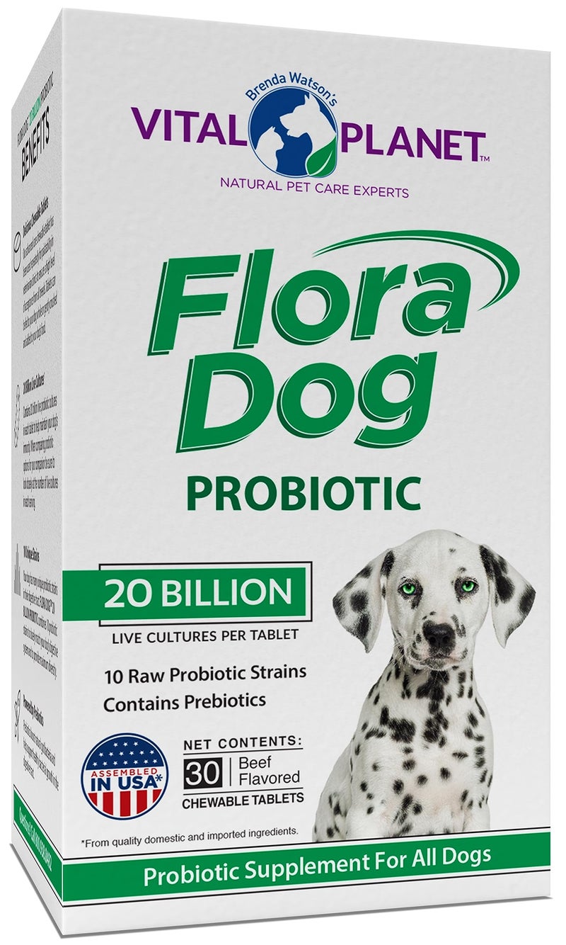 Vital Planet - Flora Dog Probiotic Chewable Tablets Supplement with 20 Billion Cultures and 10 Strains, High Potency Immune and Digestive Support Probiotics for Dogs, 30 Beef Flavored Chewable Tablets - Image 1