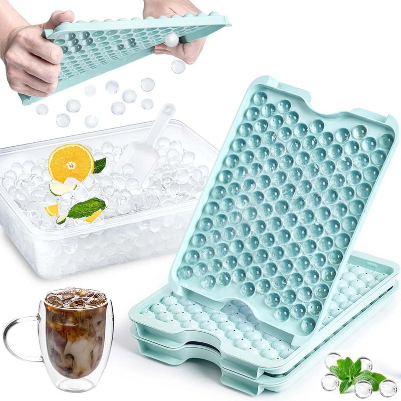klarako Ice Cube Tray with Lid and Bin, Small Round Ice Cube Trays for Freezer, Thin Ice Tray Easy Release, Small Ice Maker, Mini Sphere Ice Mold for Chilling Drinks - Image 1