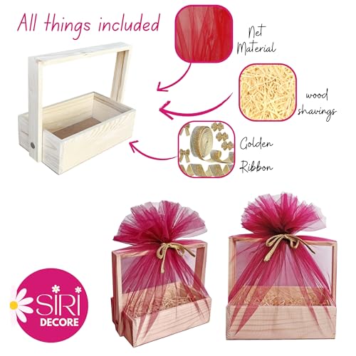 SIRI DECORE SiRiDecore Wooden Hamper for Gift Decoration - Pine Wood Gifting Basket | Fancy Handmade Square Box 5x8x2.5 Inch - Empty House Hold Decorations Ideal for Gifting - Image 3