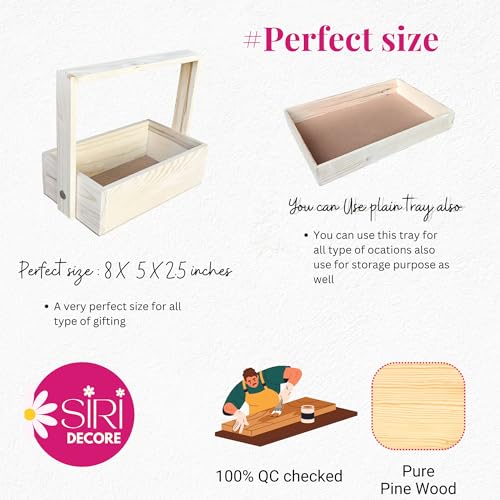 SIRI DECORE SiRiDecore Wooden Hamper for Gift Decoration - Pine Wood Gifting Basket | Fancy Handmade Square Box 5x8x2.5 Inch - Empty House Hold Decorations Ideal for Gifting - Image 5
