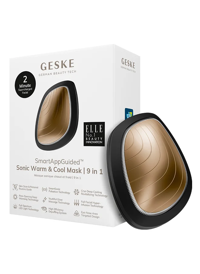 GESKE SmartAppGuided Sonic Warm & Cool Mask | 9 in 1 | Beauty LED Face Mask | Facial Glow | Full Spectrum LED Light | Best Face Massager | Vibrating Mask | Warm and Cold Skincare - Grey