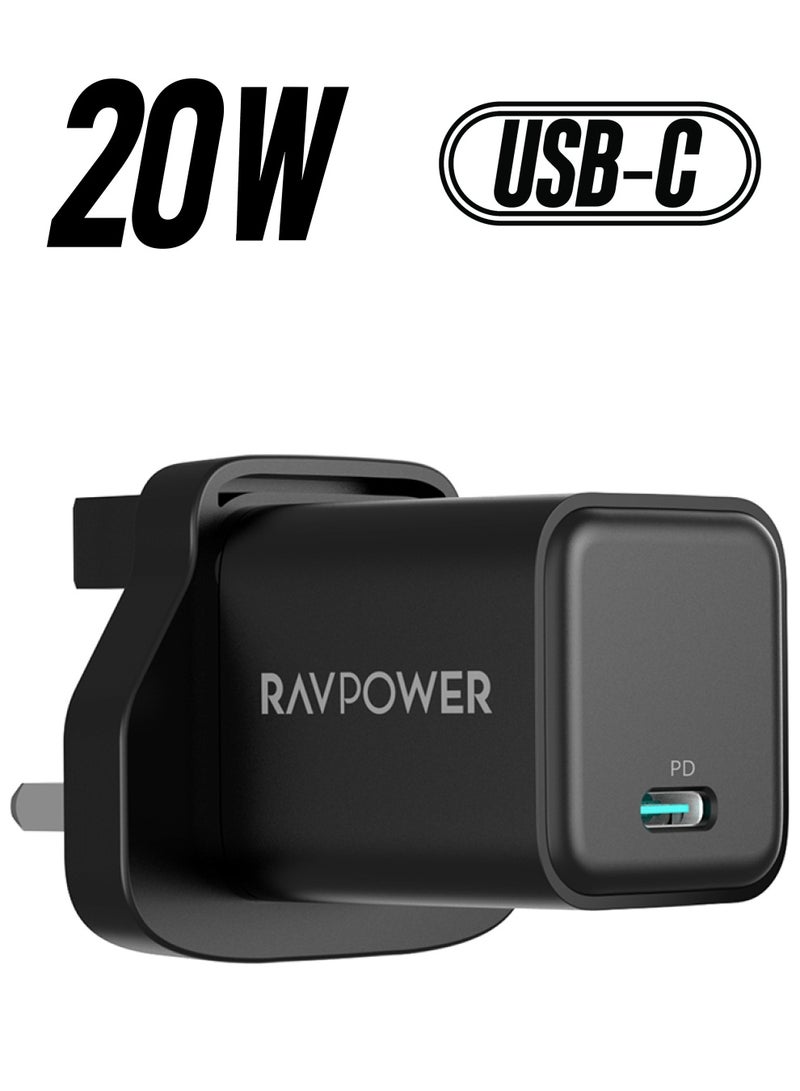 RAVPOWER 30 mAh RP-PC168 PD Pioneer 20W 2-Port Wall Charger Black - Image 1