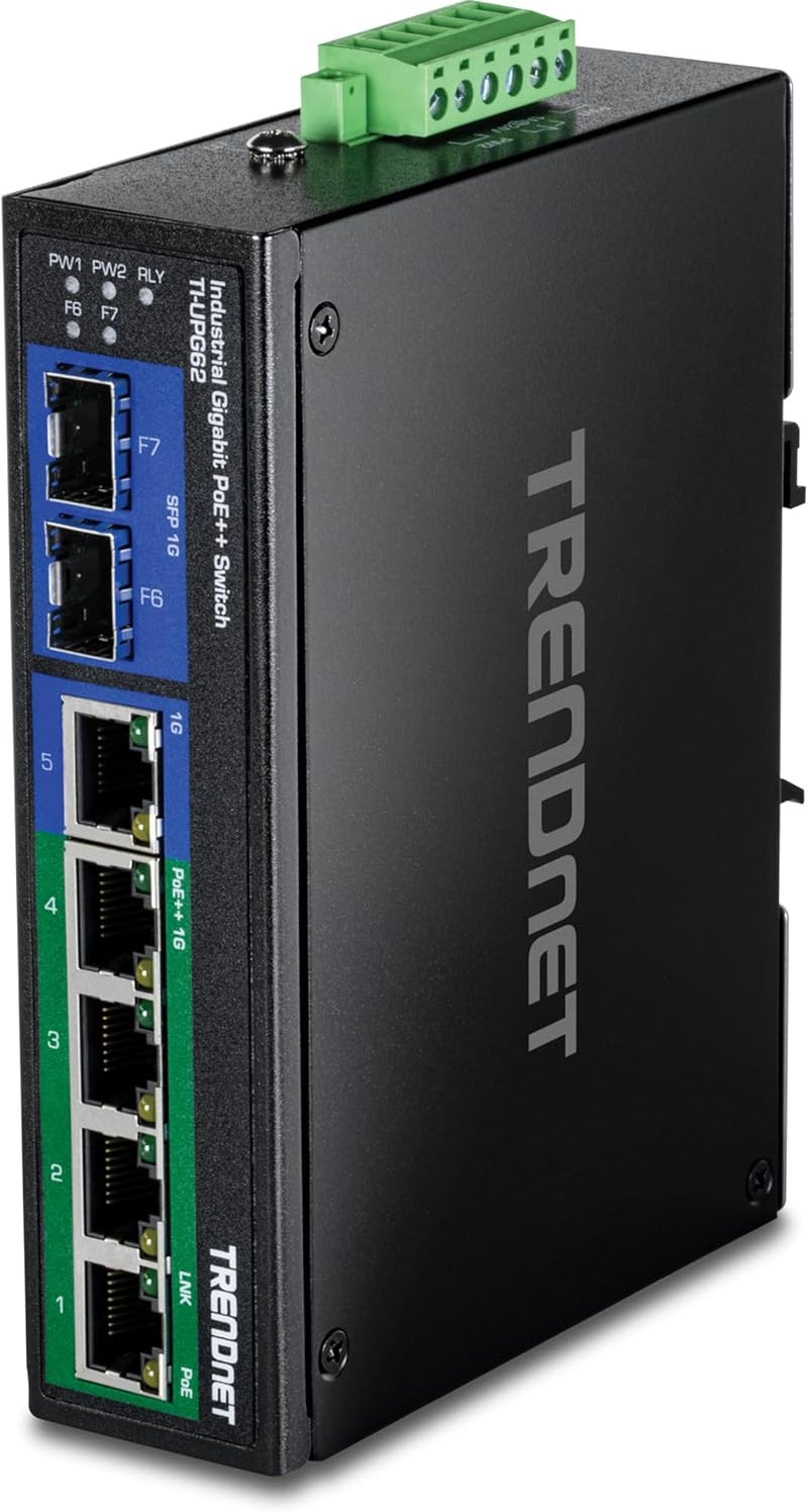تريندنت TI-UPG62 محول جيجابت صناعي متين بست منافذ PoE+ فائق (5 جيجابت / 1 SFP مشترك / 1 SFP مخصص) - Image 1