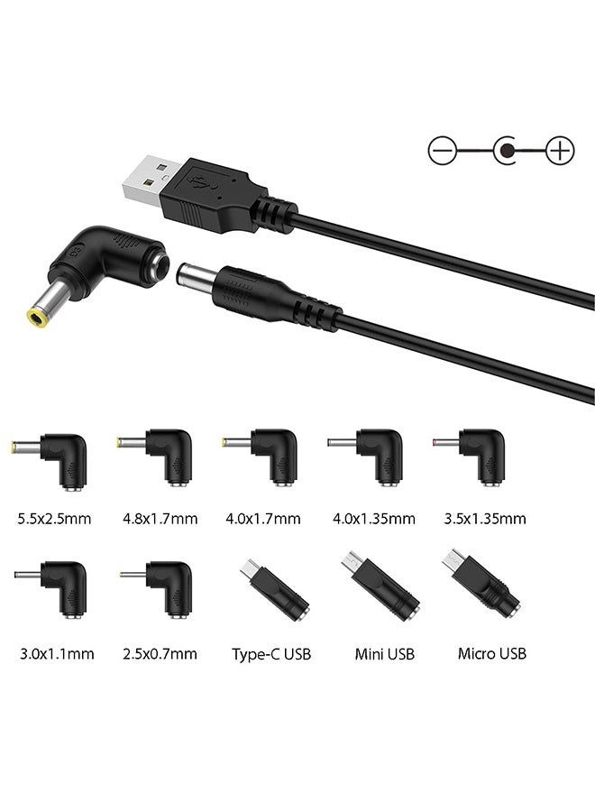 Peachjoy كابل طاقة USB إلى DC 5V، كابل شحن بموصل عالمي DC 5.5x2.1mm مع 10 نصائح موصل (5.5x2.5، 4.8x1.7، 4.0x1.7، 4.0x1.35، 3.5x1.35، 3.0x1.1، 2.5x0.7، Micro USB، Type-C، Mini USB) 5FT - Image 3
