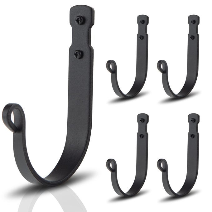 BLACK WROUGHT IRON WALL MOUNTED HOOKS HEAVY DUTY VINTAGE DECORATIVE HANGER FOR HOME GARAGE BATHROOM KITCHEN DOOR OFFICE HANGING COAT KEYS TOWEL TOOLS BAGS HAT 5 PACKS