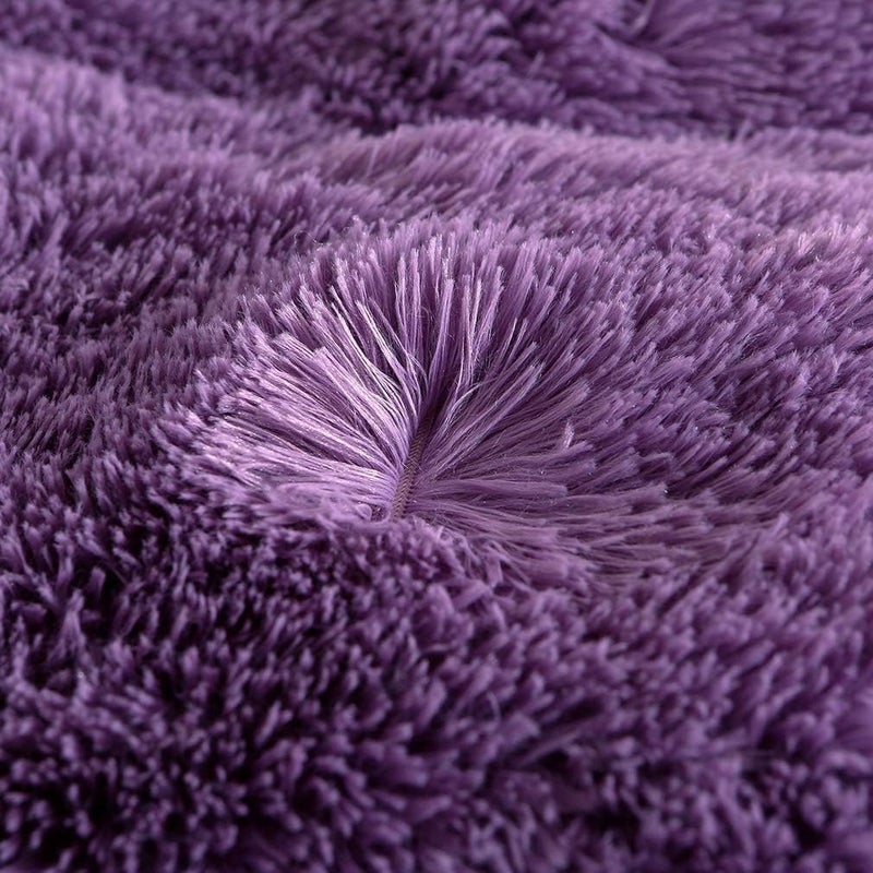 Uhamho Faux Fur Velvet Fluffy Bedding Duvet Cover Set Down Comforter Quilt Cover with Pillow Shams, Ultra Soft Warm and Durable (Queen, Purple) - Image 5