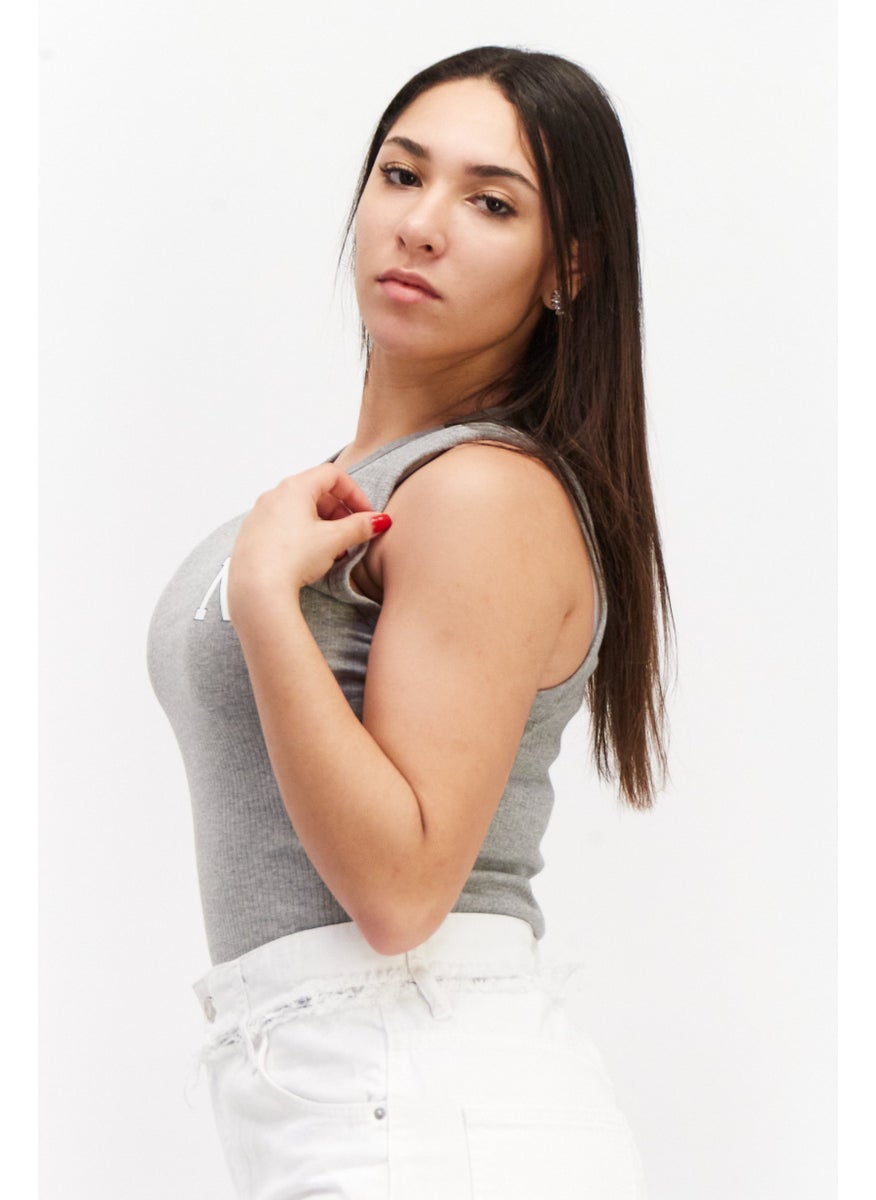 NOISY MAY Women Petite Brand Logo Sleeveless Bodysuit, Grey  - Image 2