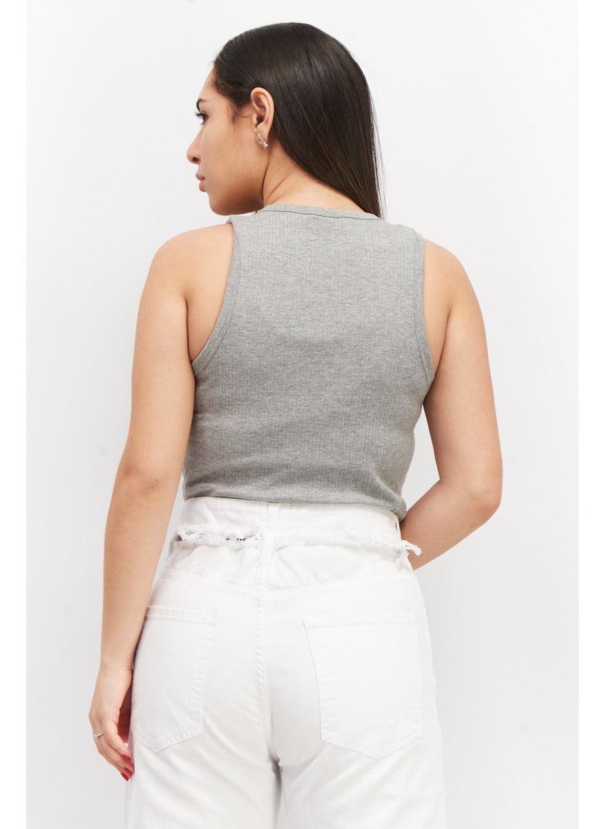 NOISY MAY Women Petite Brand Logo Sleeveless Bodysuit, Grey  - Image 3