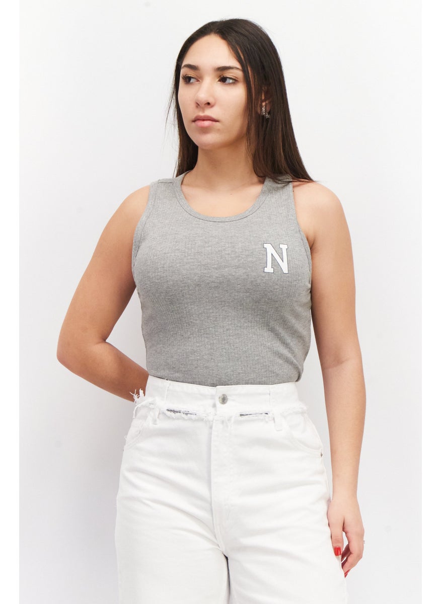 NOISY MAY Women Petite Brand Logo Sleeveless Bodysuit, Grey  - Image 1