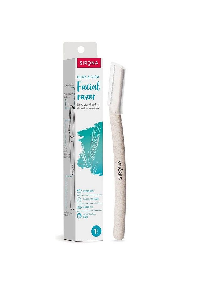 Sirona Reusable Blink & Glow Face Razor for Women - 1 Razor | Painless Facial Hair Removal | Eyebrow Shaper | For Eyebrows, Upper Lip, Forehead, Peach Fuzz, Chin and Sideburns | Dermaplaning Tool - Image 1