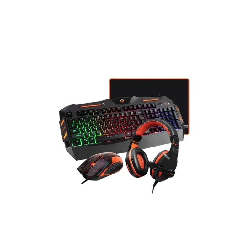 MEETION MT-C500 4-in-1 Wired Gaming Combo, Backlit Arabic English Keyboard, 3200 DPI Mouse, Microphone Headset and Cloth Mouse Pad, Black - Image 1