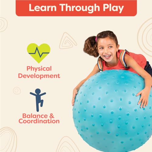 B. Toys لعبة ب. – كرة قفز بونسي بقطر 26 إنش باللون الأزرق للأطفال، كرة كبيرة للقفز واللعب والتمارين مع مضخة هواء مرفقة، مناسبة للأطفال من 3 سنوات فما فوق - Image 3