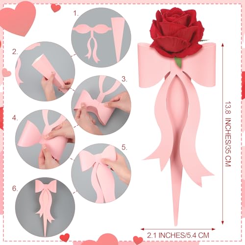 Lerheedi 24 Pcs Flower Bouquet Holder Mother's Day Single Rose Bow Theme Bags DIY Flower Wrapping Paper for Wedding Valentine Graduation Birthday Floral Arrangement(Pink) - Image 2