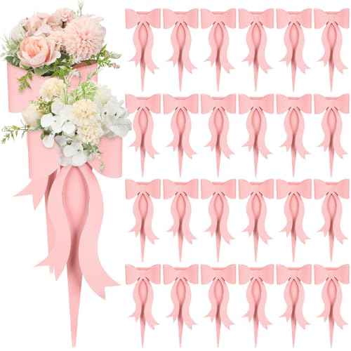 Lerheedi 24 Pcs Flower Bouquet Holder Mother's Day Single Rose Bow Theme Bags DIY Flower Wrapping Paper for Wedding Valentine Graduation Birthday Floral Arrangement(Pink) - Image 1