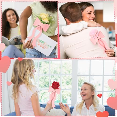 Lerheedi 24 Pcs Flower Bouquet Holder Mother's Day Single Rose Bow Theme Bags DIY Flower Wrapping Paper for Wedding Valentine Graduation Birthday Floral Arrangement(Pink) - Image 3