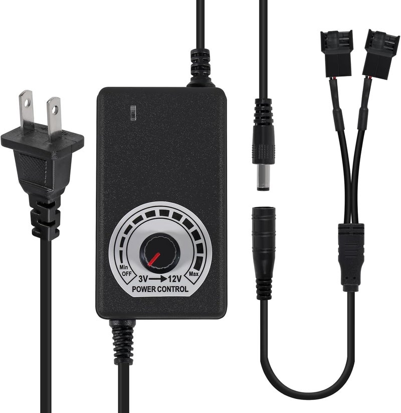 UMLIFE UMLUFE 12V Fan Power SupplyPC Fan Speed Controller100240vAC to 312vDC 24W Adjustable Fan Power Adapterwith Fan Splitter CableDC Female to 2 x 34 Pin - Image 1