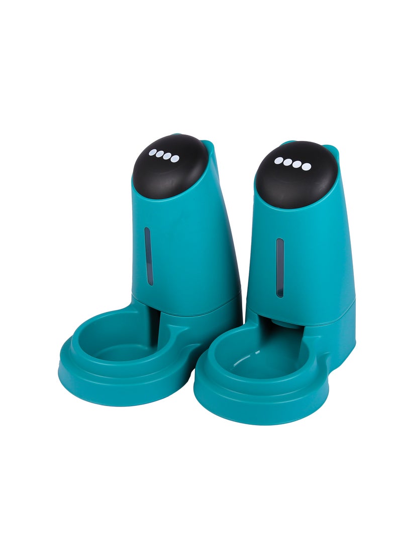 HAPPY PUSS Pet water dispenser and feeder.  Feed gravity type, pack of 2; Self-Dispensing gravity pet drinker and feeder. For cats and dogs. Blue color. - Image 1