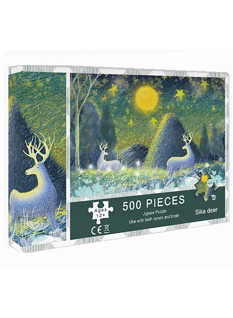 500pcs لغز الكرتون الكبار ، لغز تحدي الرسم الكرتون ، مناسب للأنشطة العائلية ، ليالي اللعبة ، الهدايا لتخفيف الإجهاد ، ومطاردة الغزلان - Image 1