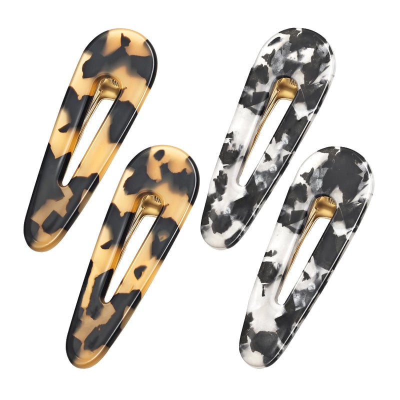 YIERSO Hair Clips for Women, Duck Billed Alligator Clips Cellulose Acetate, No Crease Flat Hair Barrettes for Bangs Thick/Thin/Long/Curly Hair, Marble Tortoise Hair Styling Accessories (Black) - Image 1