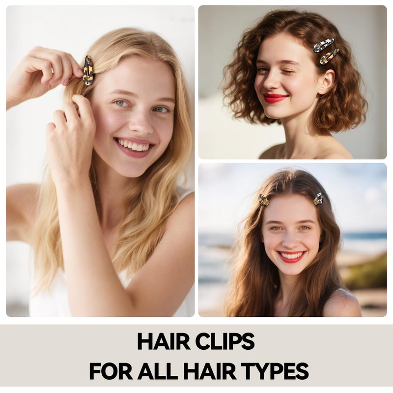 YIERSO Hair Clips for Women, Duck Billed Alligator Clips Cellulose Acetate, No Crease Flat Hair Barrettes for Bangs Thick/Thin/Long/Curly Hair, Marble Tortoise Hair Styling Accessories (Black) - Image 2