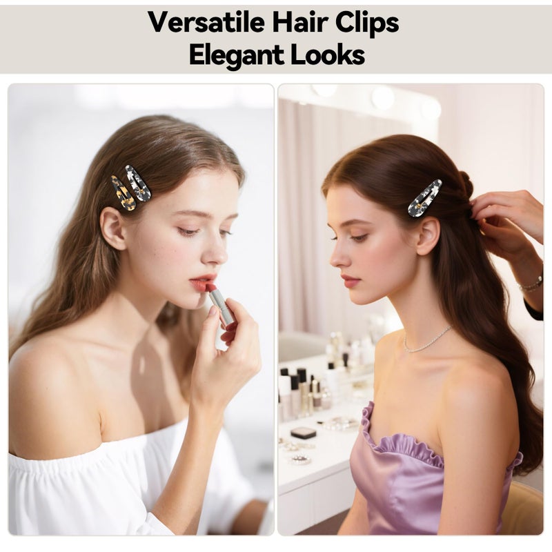 YIERSO Hair Clips for Women, Duck Billed Alligator Clips Cellulose Acetate, No Crease Flat Hair Barrettes for Bangs Thick/Thin/Long/Curly Hair, Marble Tortoise Hair Styling Accessories (Black) - Image 3