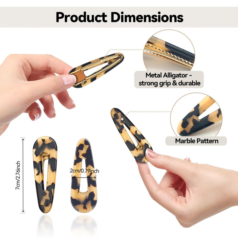 YIERSO Hair Clips for Women, Duck Billed Alligator Clips Cellulose Acetate, No Crease Flat Hair Barrettes for Bangs Thick/Thin/Long/Curly Hair, Marble Tortoise Hair Styling Accessories (Black) - Image 4