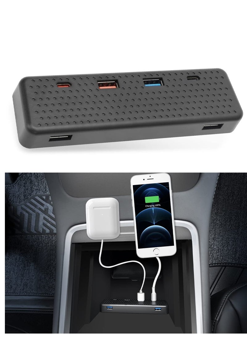 كاست ويف 6 in 1 USB Hub Accessories Docking Station for Tesla 2021 2022 Model Y 3 , Car Accessories of Center Console Smart Sensor Provides Charging  Data Transfer for Smart Phones, Game Controller - Image 1