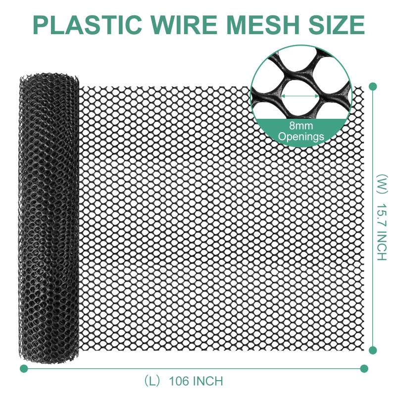 HANWRAPS Plastic Chicken Wire,15.7"Ã—106" Plastic Wire Mesh Fence,Garden Netting Fencing Barrier for Poultry, Dogs, Rabbits,Chicken and Snake Barrier, Balcony Netting for Pets,Black - Image 2
