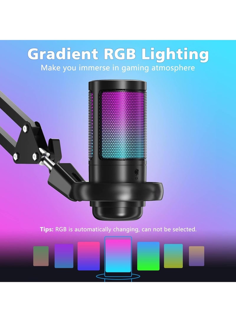 RGB Gaming Microphone with Extendable Arm for PC/PS5 with Volume Controlling, Pop Filter, Gaming Mic with Quick Mute, Condenser Podcast Microphone for Streaming Twitch/Discord/YouTube - Black - Image 3
