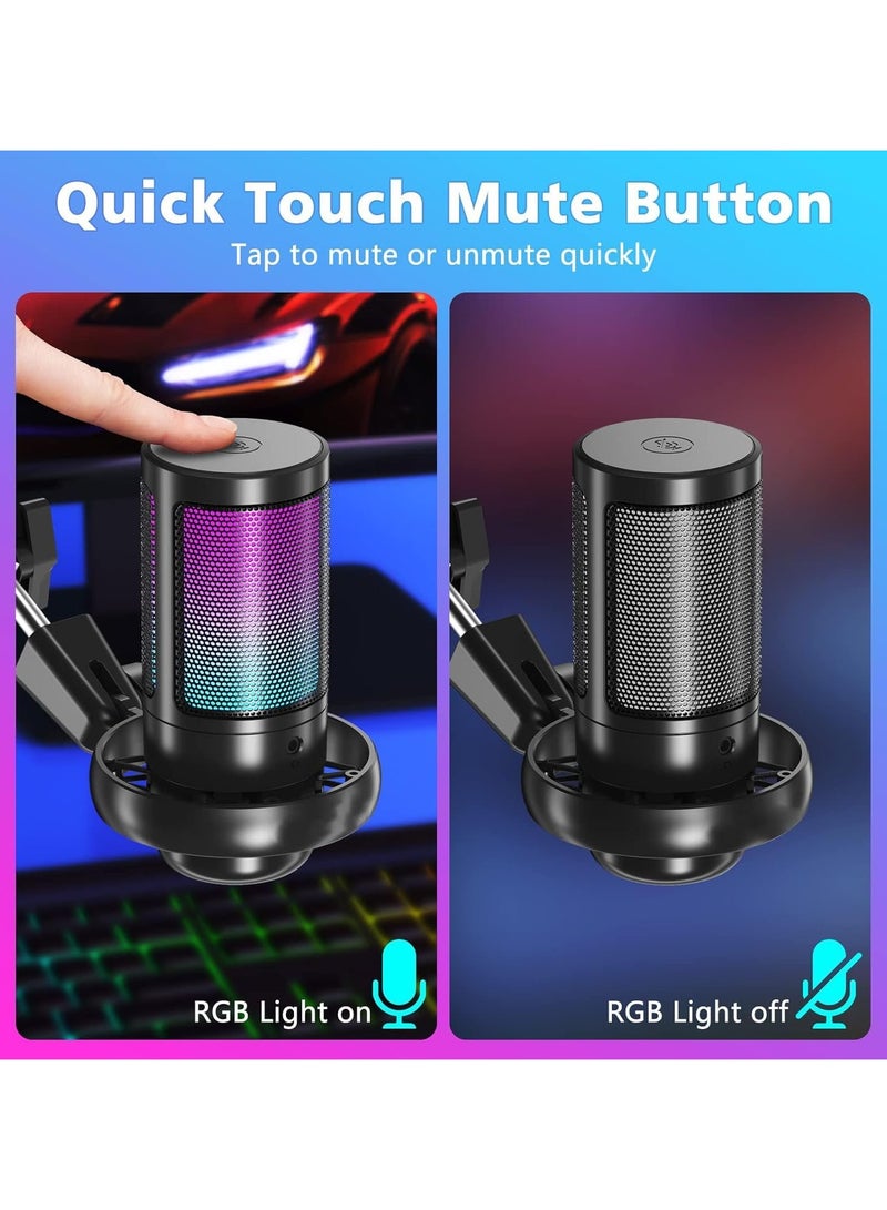 RGB Gaming Microphone with Extendable Arm for PC/PS5 with Volume Controlling, Pop Filter, Gaming Mic with Quick Mute, Condenser Podcast Microphone for Streaming Twitch/Discord/YouTube - Black - Image 5
