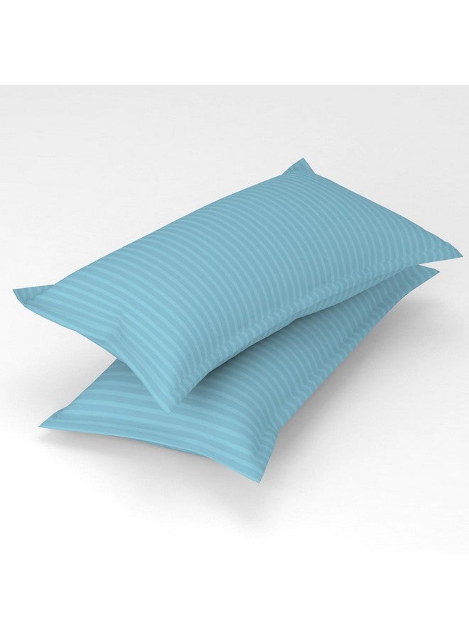 Homefab India 160 TC Stripe Glace Cotton Double BedSheet with 2 Pillow Covers - (90x90 inches) - Light Blue - Image 5