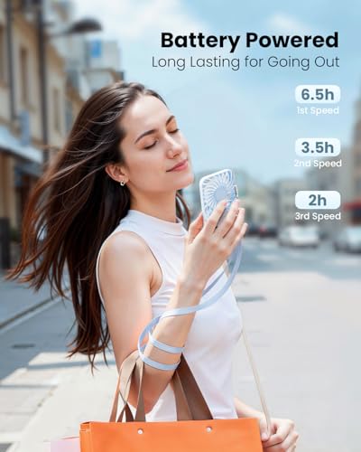 Gaiatop Portable Handheld Fan, 3 Speed LED Makeup Mirror with Light, Folding Stand for Desktop, Rechargeable Mini Personal Fans Small Travel Essentials Gifts for Women Girls - Image 2