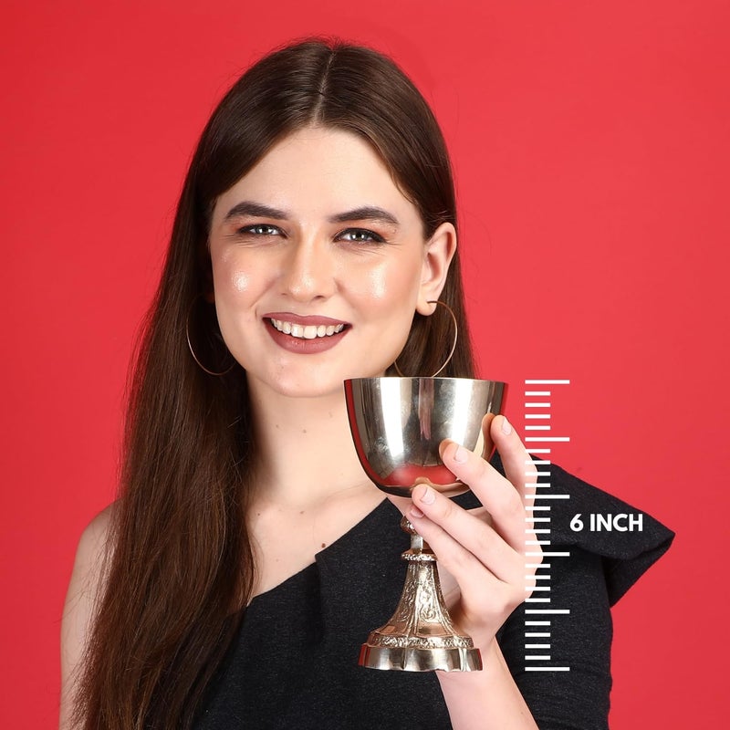 REPLICARTZUS Vintage Chalice Goblet Communion Cup, Brass Wine Goblet, Handmade Gold Chalice - Ideal Gift for Wine Enthusiasts - Wedding Wine Glass, 1 Pc 6.5" - 230 ml - Image 3