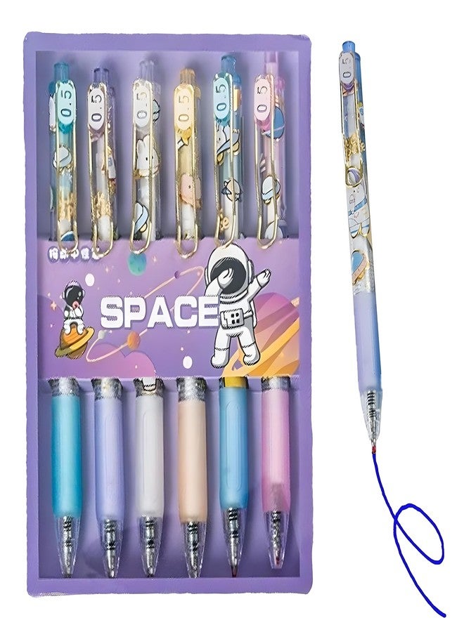 WISHKEY Plastic Retractable Gel Pen Set For Boys & Girls, Smooth Pens for Writing Class Notes & Journal, School Stationery Gift Item for Kids, Blue Ink (Set of 6) - Image 1